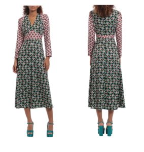 Long Sleeve Duo Print Maxi Dress