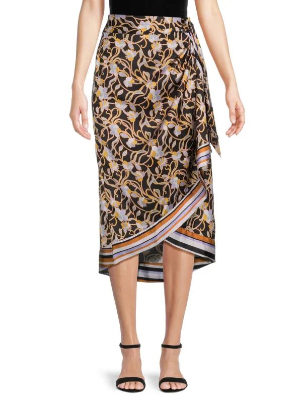 Sale on H Halston Floral Satin Wrap Skirt