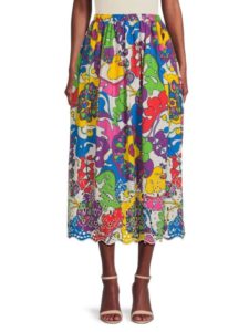 Audrey Print Schiffli Embroidery Midi Skirt