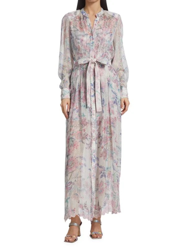 Sale on Hemant & Nandita Belted Metallic Stripe & Floral Maxi Dress