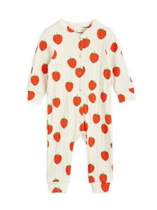 Baby Girl's Strawberries Print Ribbed Coveralls