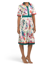 Short Sleeve Floral Pleated Shirt Dress