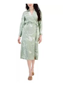 Women's Printed Long-sleeve Satin Wrap Dress