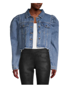 Puff-shoulder Cropped Denim Jacket