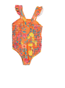 Toddler Girls One-piece Swimsuit with Straw Visor