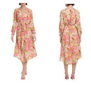 Floral Long Sleeve Button Front Midi Dress