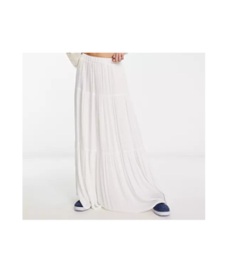 Tiered Boho Maxi Skirt in White