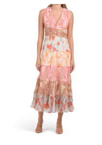 V-neck Floral Maxi Dress with Tiered Skirt