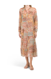 Sabrina Tiered Midi Dress with Silk Overlay