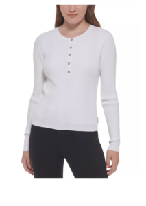 Women's Cotton Long-sleeve Variegated-rib Henley