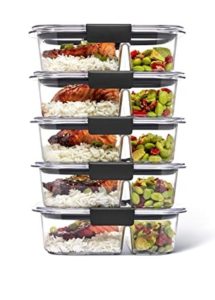 Rubbermaid 5-piece Brilliance Food Storage Containers for Meal Prep with 2 Compartments and Lids, Dishwasher Safe, 2.85-cup(675ml), Clear/grey, 5 Count (pack of 1)