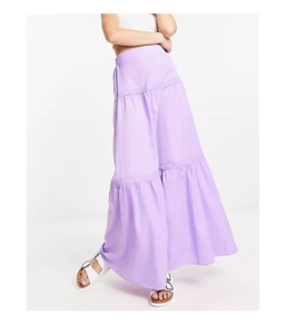 Lola May Tiered Maxi Skirt with Lace Inserts in Lilac