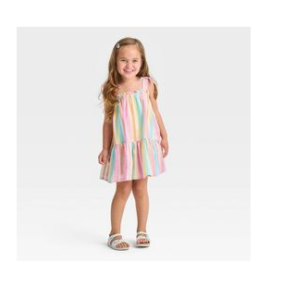 Toddler Girls' Rainbow Striped Dress - Cat & Jack™ Light Beige
