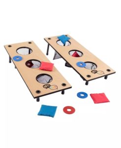 Hey Play 2-in-1 Washer Pitch and Beanbag Toss Set - Indoor or Outdoor Wooden Classic Team Backyard and Tailgate Party Games for Kids and Adults
