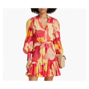 Toretta Belted Printed Cotton-voile Mini Dress 68 Inches
