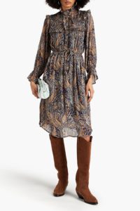 Belted Paisley-print Chiffon Midi Shirt Dress