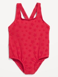 Textured-terry Back Tie-cutout One-piece Swimsuit for Toddler Girls