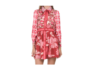 Long Sleeve Geo Floral Shirt Dress with Belt