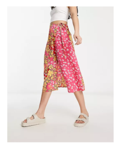 Wednesday's Girl Multi Floral Print Wrap Skirt in Pink