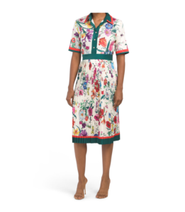 Short Sleeve Floral Pleated Shirt Dress