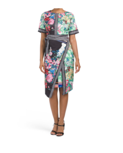 Floral Border Print Wrap Front Midi Dress