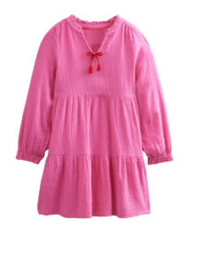 Kids' Long Sleeve Tiered Cotton Gauze Dress
