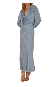 The Joan Polka Dot Jacquard Long Sleeve Satin Dress