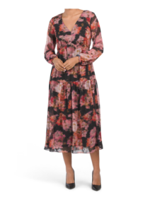 Floral Long Sleeve Tired Midi Dress
