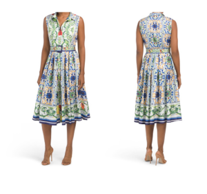 Sleeveless Mosaic Print Shirt Dress with Belt