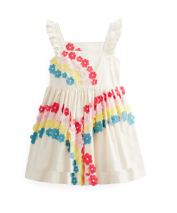 Kids' Appliqué Floral Flutter Sleeve Cotton Sundress