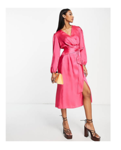 Tie Front Midi Dress in Pink