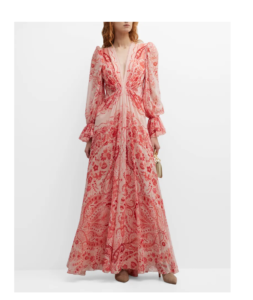 Potpourri Paisley-print Plunging Puff-sleeve Boho Gown