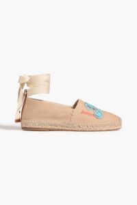 Leather-trimmed Embroidered Canvas Espadrilles