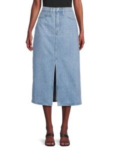 Le Italien Front Slit Midi Denim Skirt