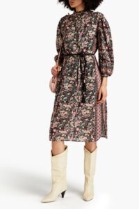 Helena Belted Floral-print Cotton-voile Midi Dress