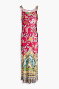 Embellished Printed Silk Midi Slip Dress