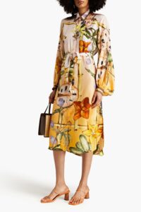 Embellished Printed Silk-twill Midi Shirt Dress