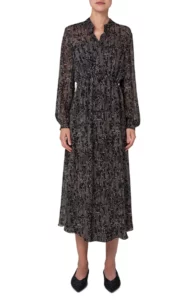 Circuit Board Print Long Sleeve Georgette Midi Dress Size 6