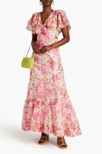 Ruffled Floral-print Organza Gown
