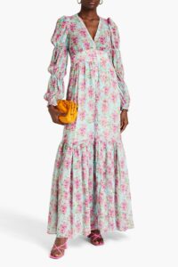 Gathered Floral-print Crepe Maxi Dress