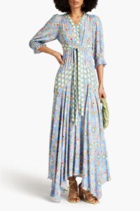 Gaines Belted Printed Crepe De Chine Maxi Dress