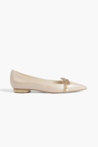 Agnes Crystal-embellished Leather Point-toe Flats