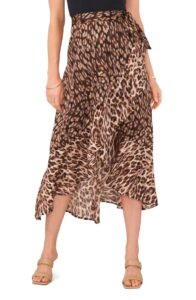 Leopard Print Ruffle Faux Wrap Midi Skirt