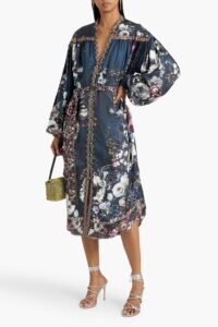 Belted Embellished Silk Crepe De Chine Midi Dress