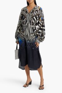 Embellished Printed Silk-chiffon Midi Dress