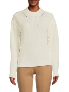 Puff Sleeve Wool Blend Pointelle Sweater