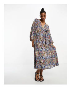 Vero Moda Wrap Long Sleeve Midi Dress in Florals