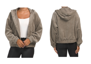 Waffle Cord Oversized Jacket with Button Front and Hood