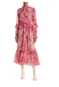 Alissia Botanical Print Long Sleeve Dress