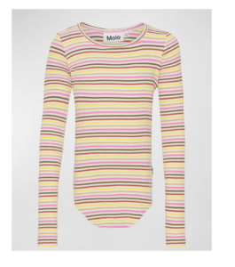 Girl's Rochelle Rib-knit Stripe Tee, Size 4-7